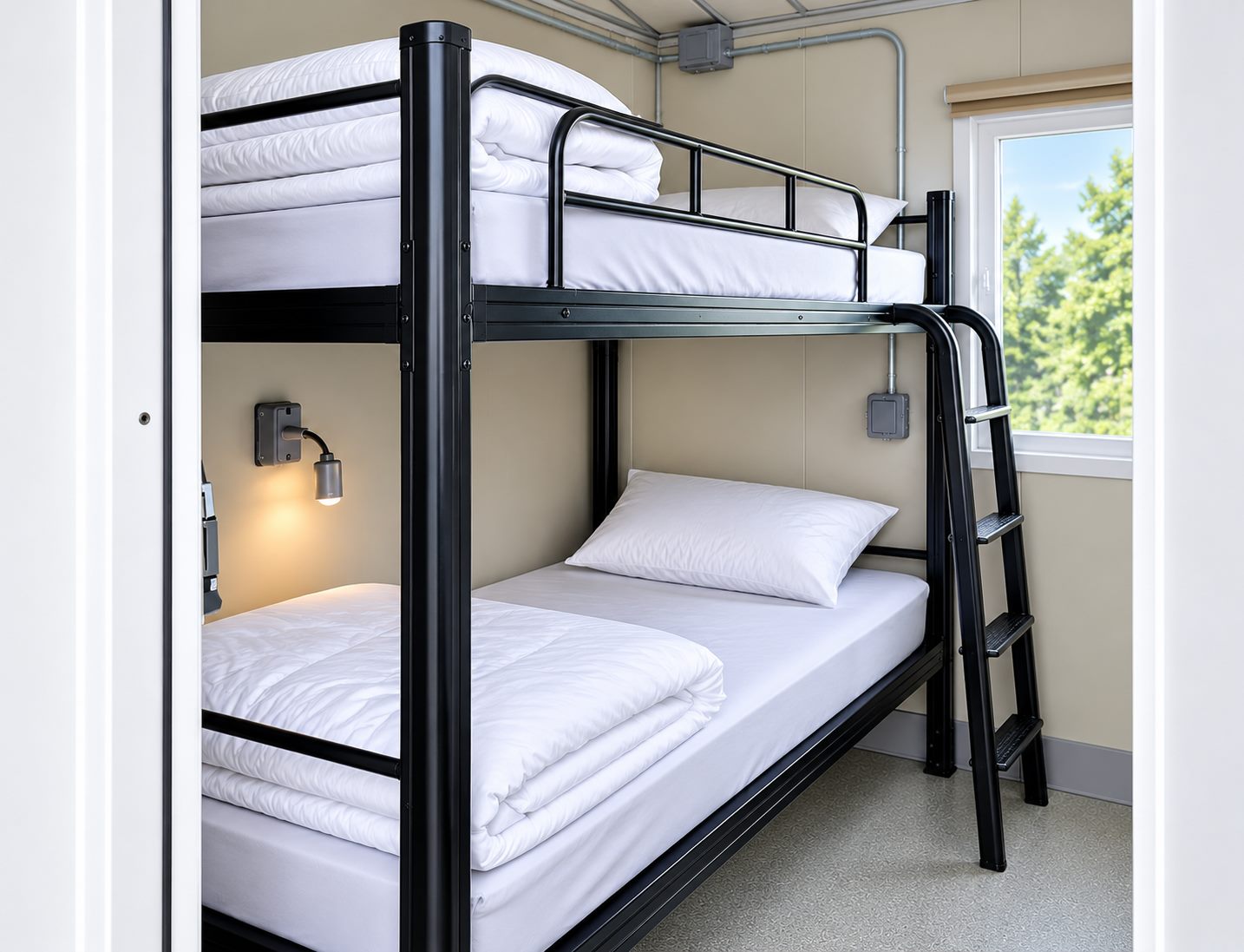 two-stall sleeper trailer exterior reference showing sleeper trailer 2 stall bunk bed interior